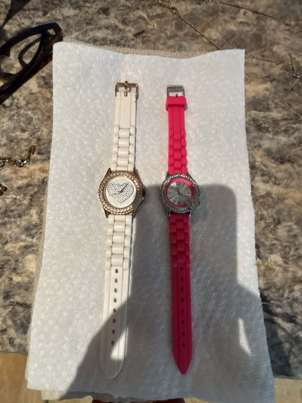 Lot of 2 Womens Rubber Strap Rhinestone Accent Fashion Wristwatches